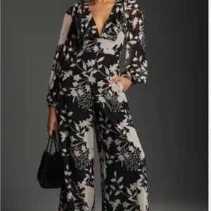 Hutch NWT Chic Black and White Floral Jumpsuit Deep V